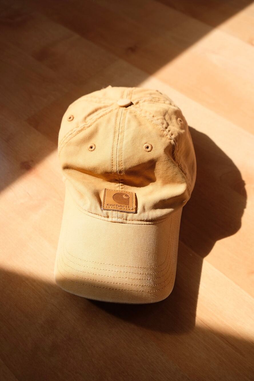Carhartt Tan Canvas Hat Leather Patch Logo Adjustable Strapback Utility Gorpcore